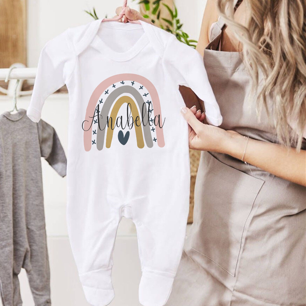 Baby Sleep Suit - Personalised Name Rainbow Baby Babygrow Sleepsuit